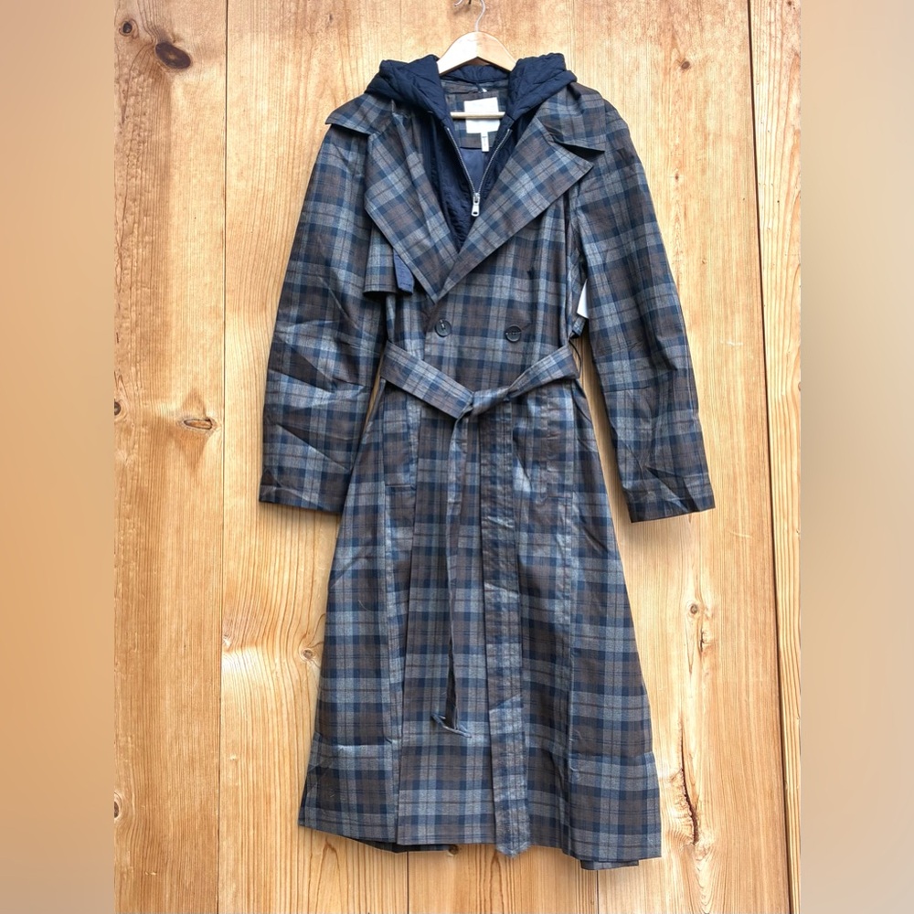 Avec Les Filles NWOT Plaid Trenchcoat Sz Large - Picture 5 of 11
